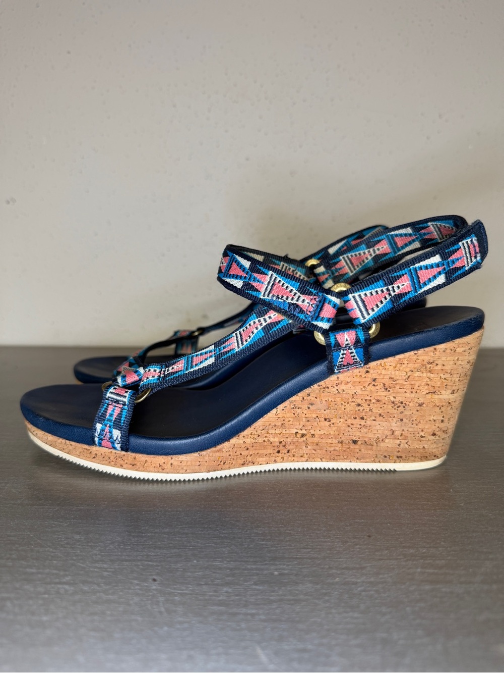 Teva Arrabelle Mosaic Leather Wedge Heel Sandals Blue Women's Size US 9 - Picture 3 of 10